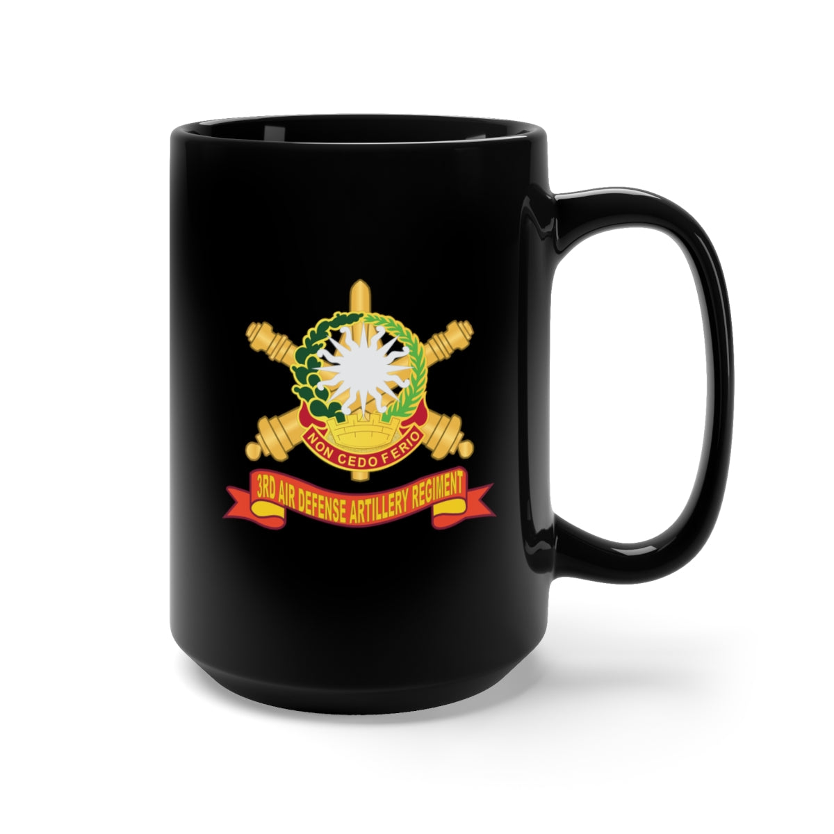 Black Mug 15oz - Army - 3rd Air Defense Artillery Regiment - DUI w Br - Ribbon X 300