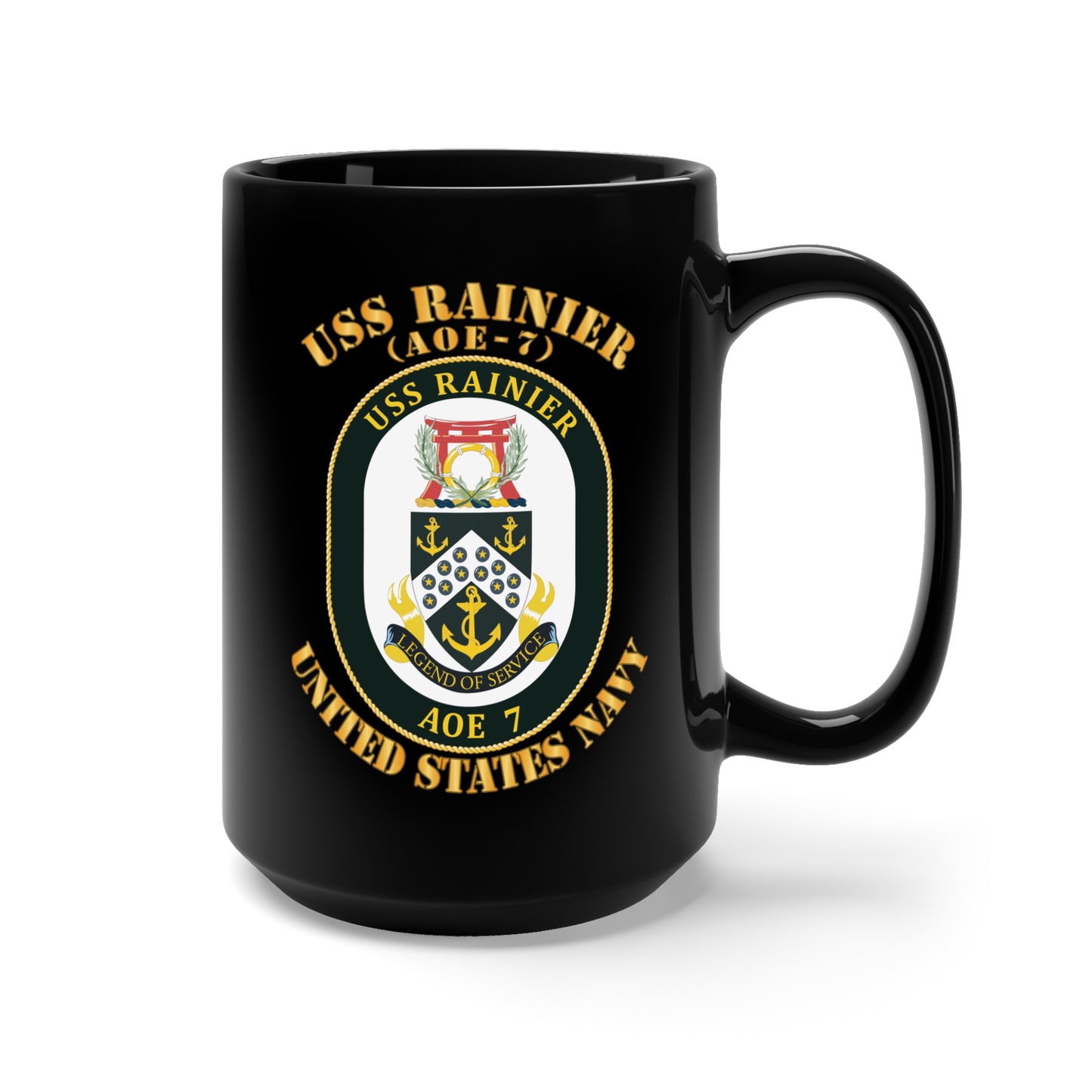 Black Mug 15oz - USNS Rainier (AOE-7) w Txt X 300