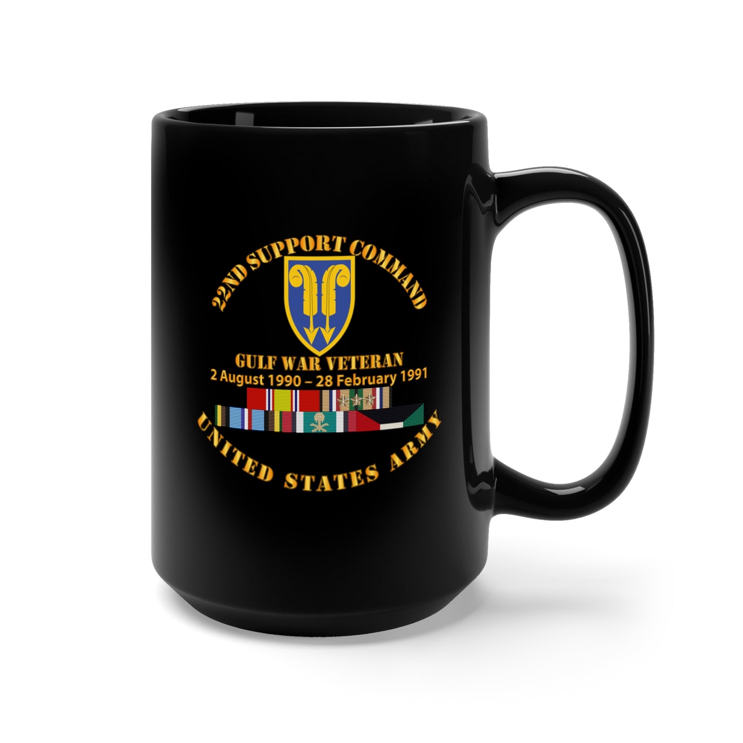 Black Mug15oz - Gulf War Vet w 22nd Support Command - Cir w SVC