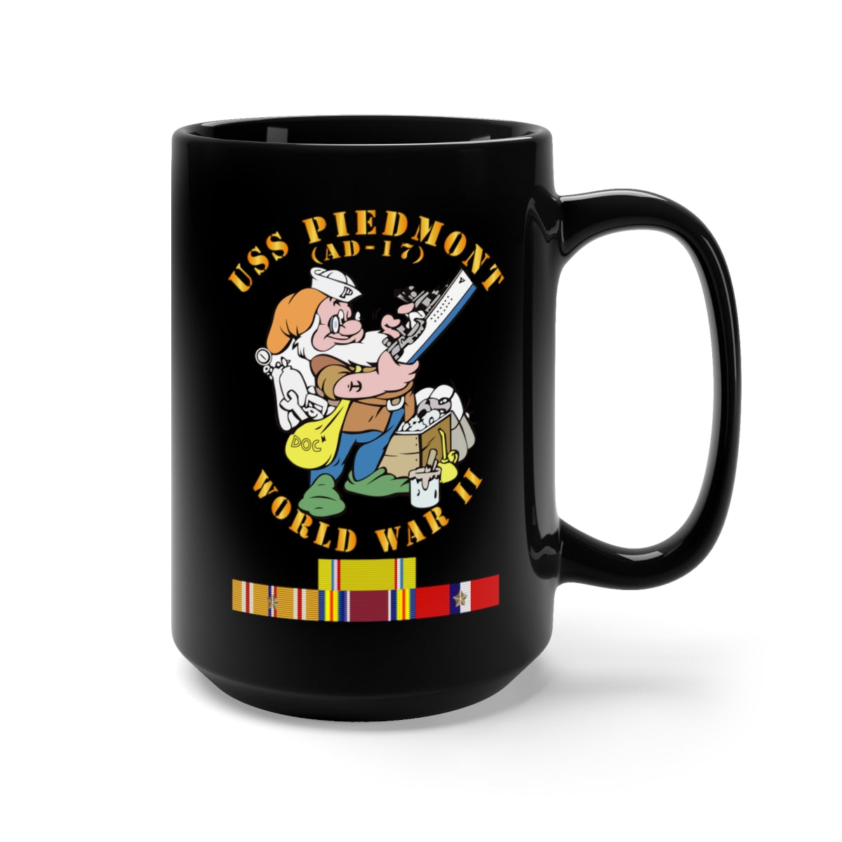 Black Mug 15oz - USS Piedmont (AD-17) w Pac Svc WWII