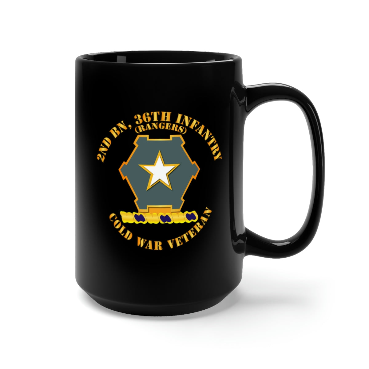 Black Mug 15oz - Army - 2nd Bn 36th Infantry DUI - Rangers - Cold War Vet