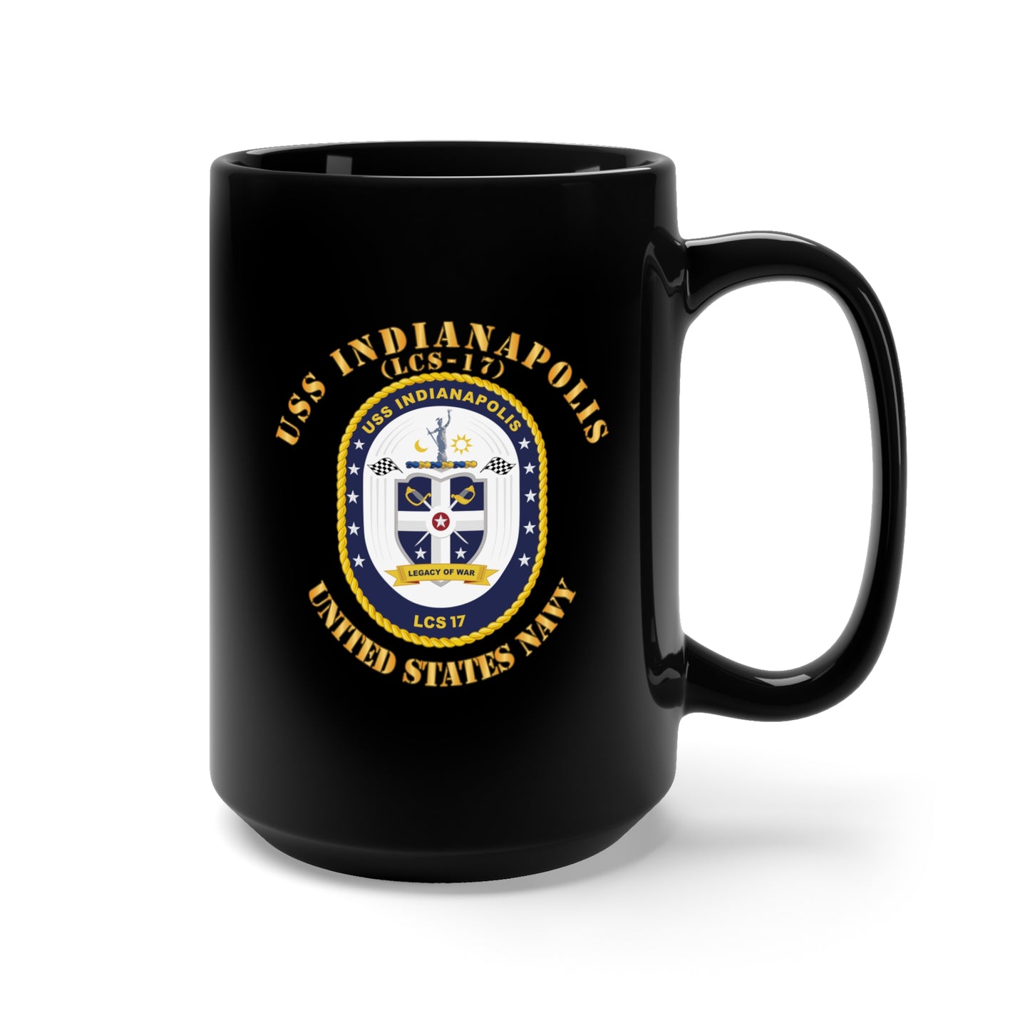 Black Mug 15oz - USS Indianapolis (LCS-17) w Txt X 300