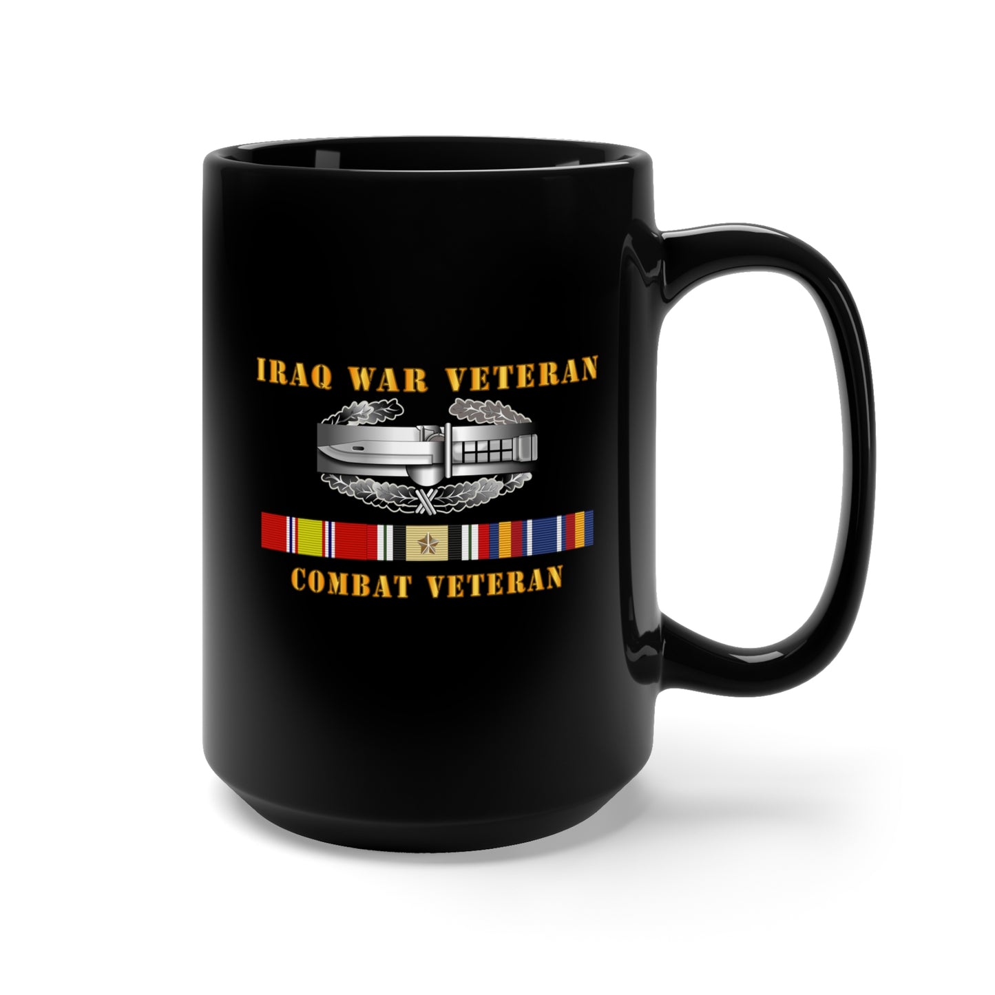Black Mug 15oz - Army - Iraq War Veteran - Combat Action Badge w CAB IRAQ SVC