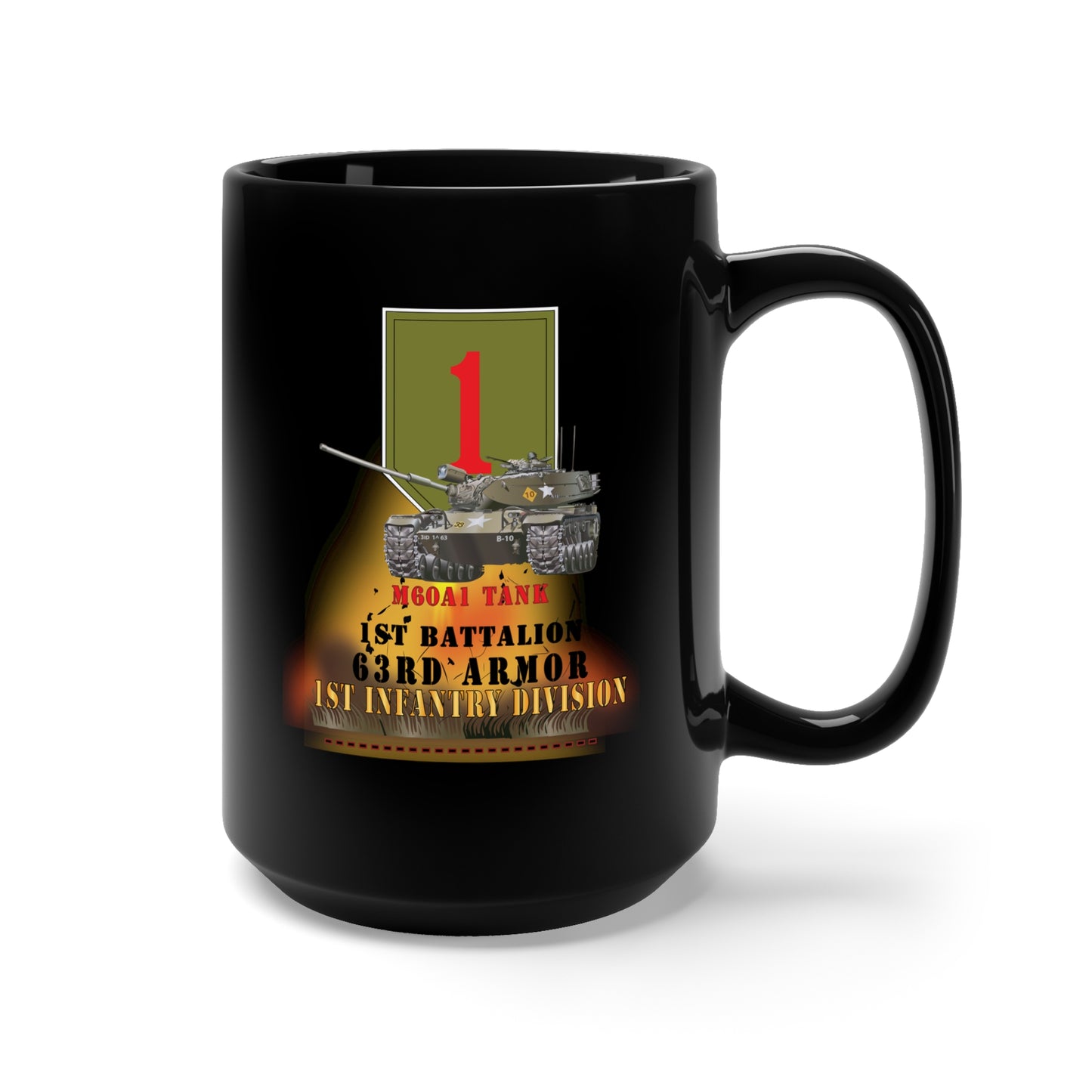 Black Mug 15oz - 1st Bn 63rd Armor - 1st Inf Div - M60A1 Tank X 300
