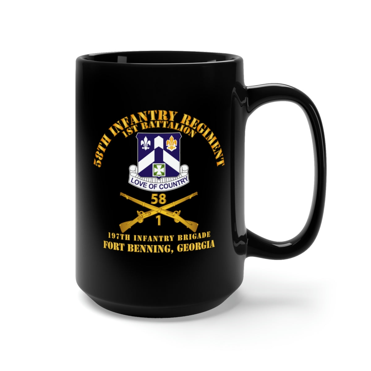 Black Mug 15oz - 1st Bn 58th Infantry - 197th Inf Bde Ft Benning Ga