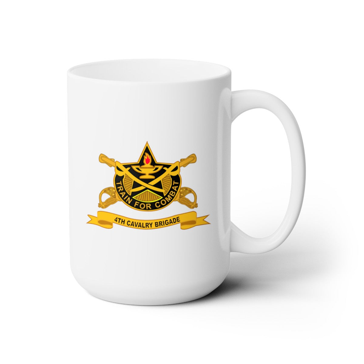 White Ceramic Mug 15oz - Army - 4th Cavalry Brigade w Br - Ribbon