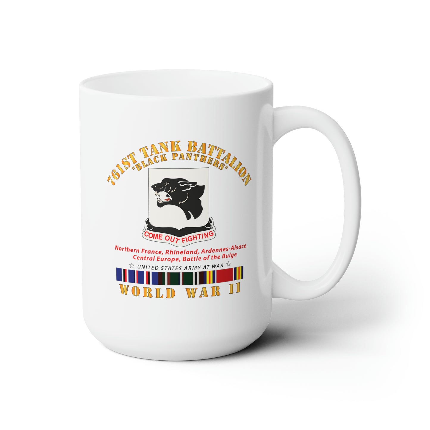 White Ceramic Mug 15oz - 761st Tank Battalion - Black Panthers - WWII EU SVC