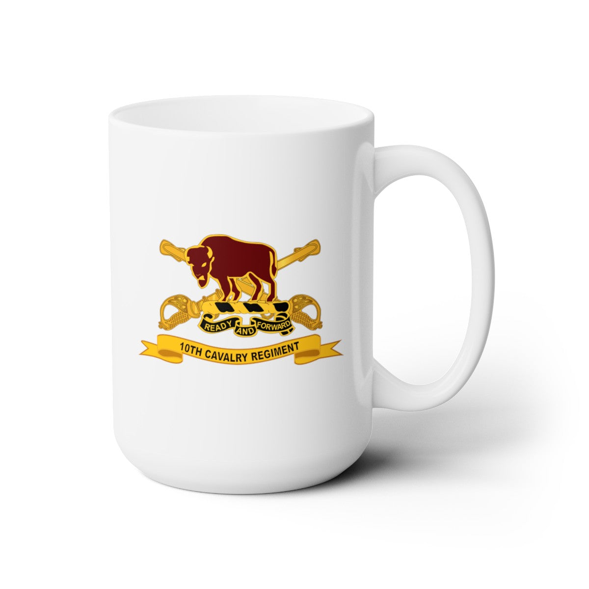 White Ceramic Mug 15oz - Army - 10th Cavalry Regiment w Br - Ribbon
