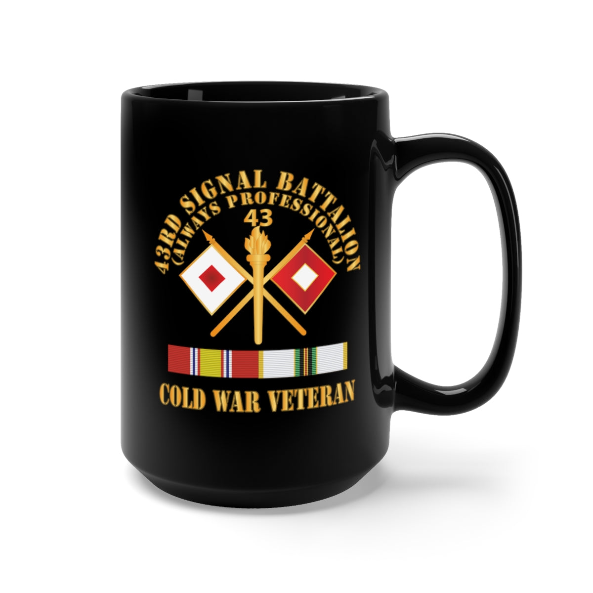 Black Mug 15oz - 43rd Signal Battalion - Cold War Veteran w COLD SVC X 300