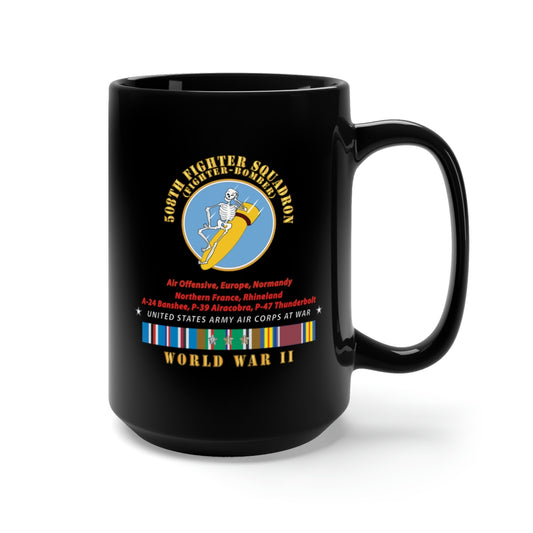 Black Mug 15oz - 508th Fighter Squadron (Fighter Bomber), Campaigns - EUR SVC X 300