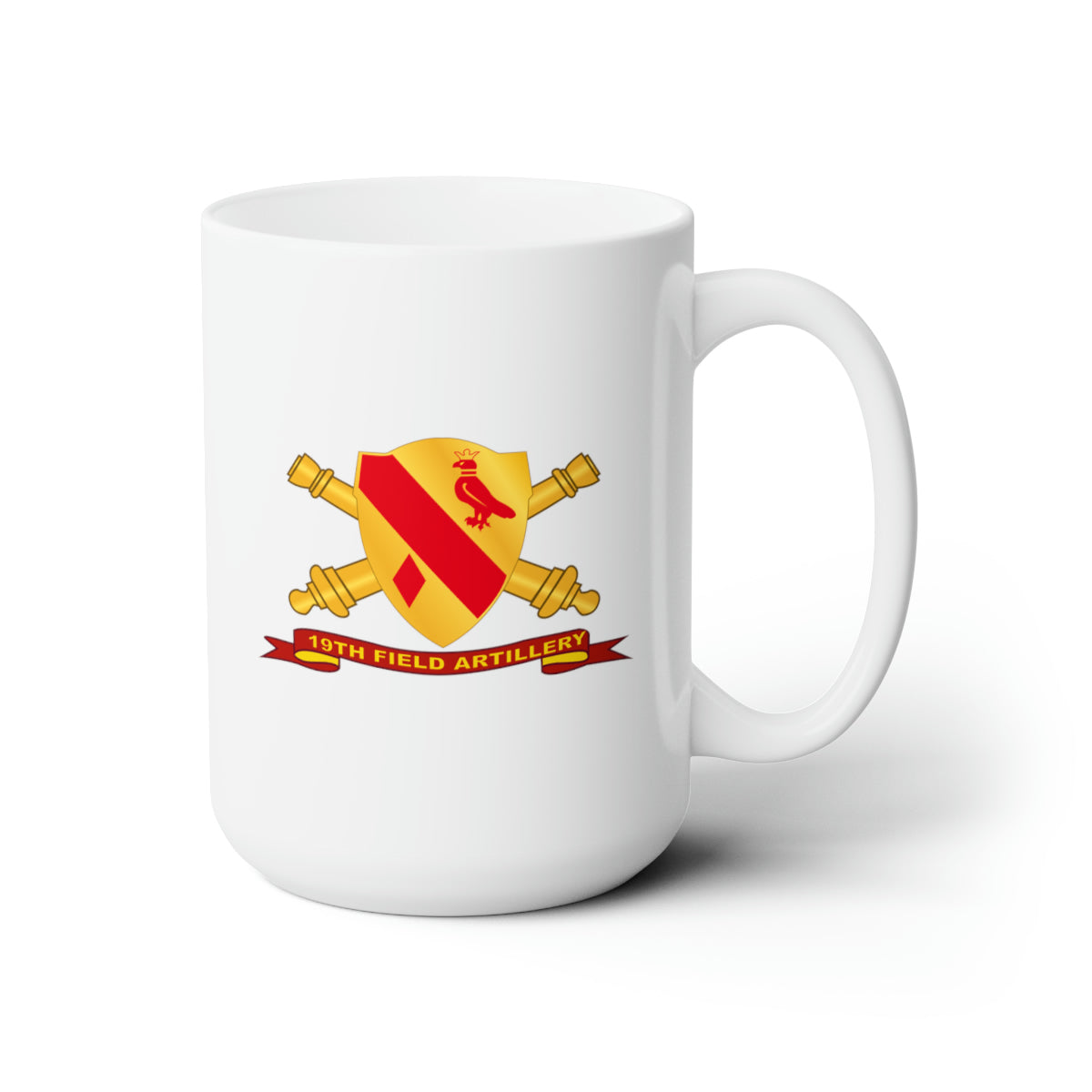 White Ceramic Mug 15oz - Army - 19th Field Artillery w Br - Ribbon