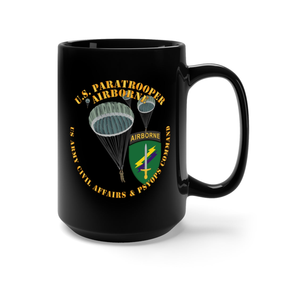 Black Mug 15oz - Army - US Paratrooper - USACAPOC