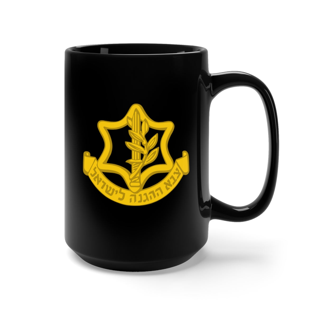 Black Mug 15oz - Badge of the Israel Defence Forces X 300