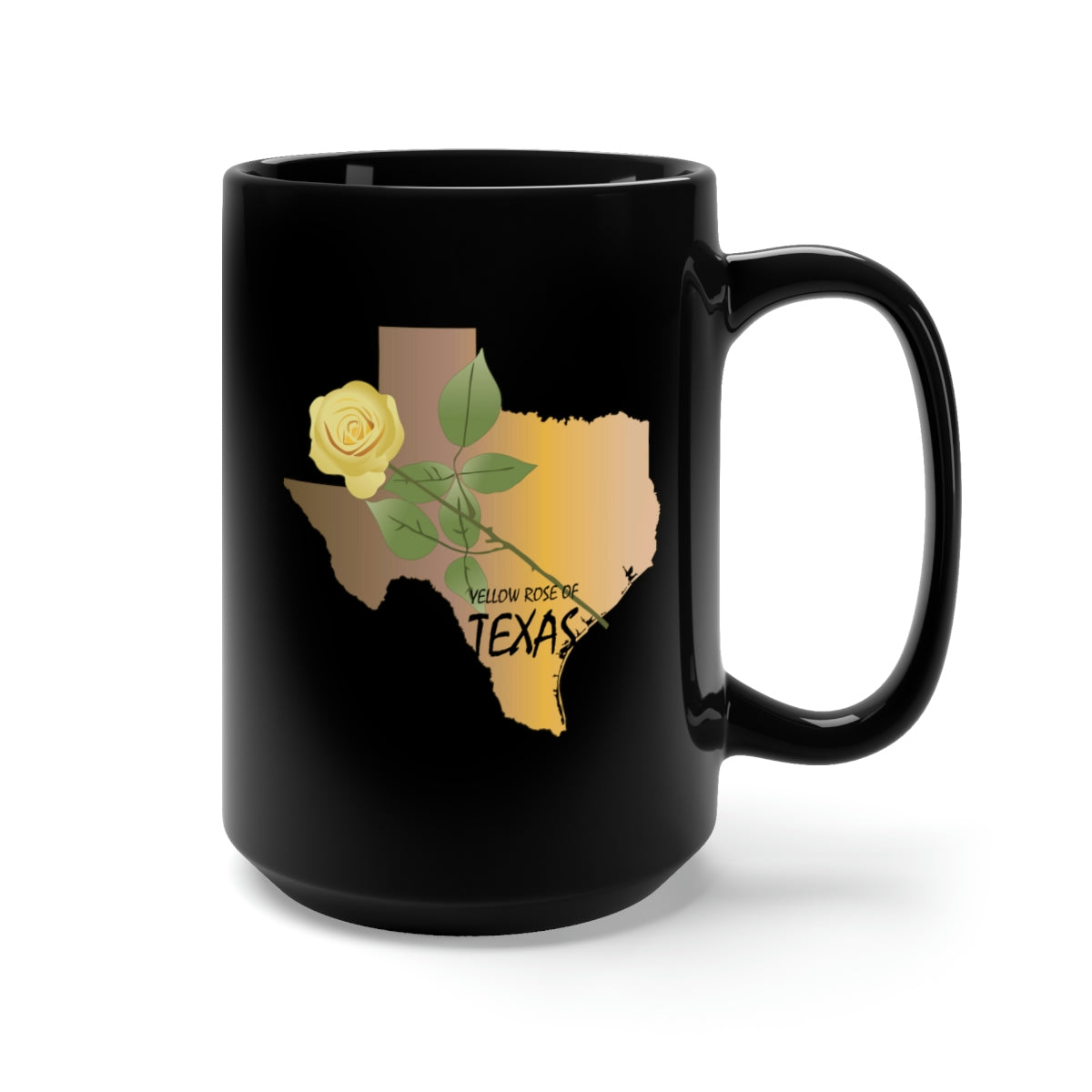 Black Mug 15oz - Texas - Yellow Rose of Texas w Texas State Map X 300
