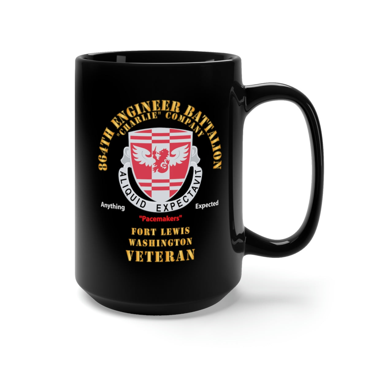 Black Mug 15oz - Charlie Co, 864th Engineer Battalion - Ft Lewis Veteran X 300
