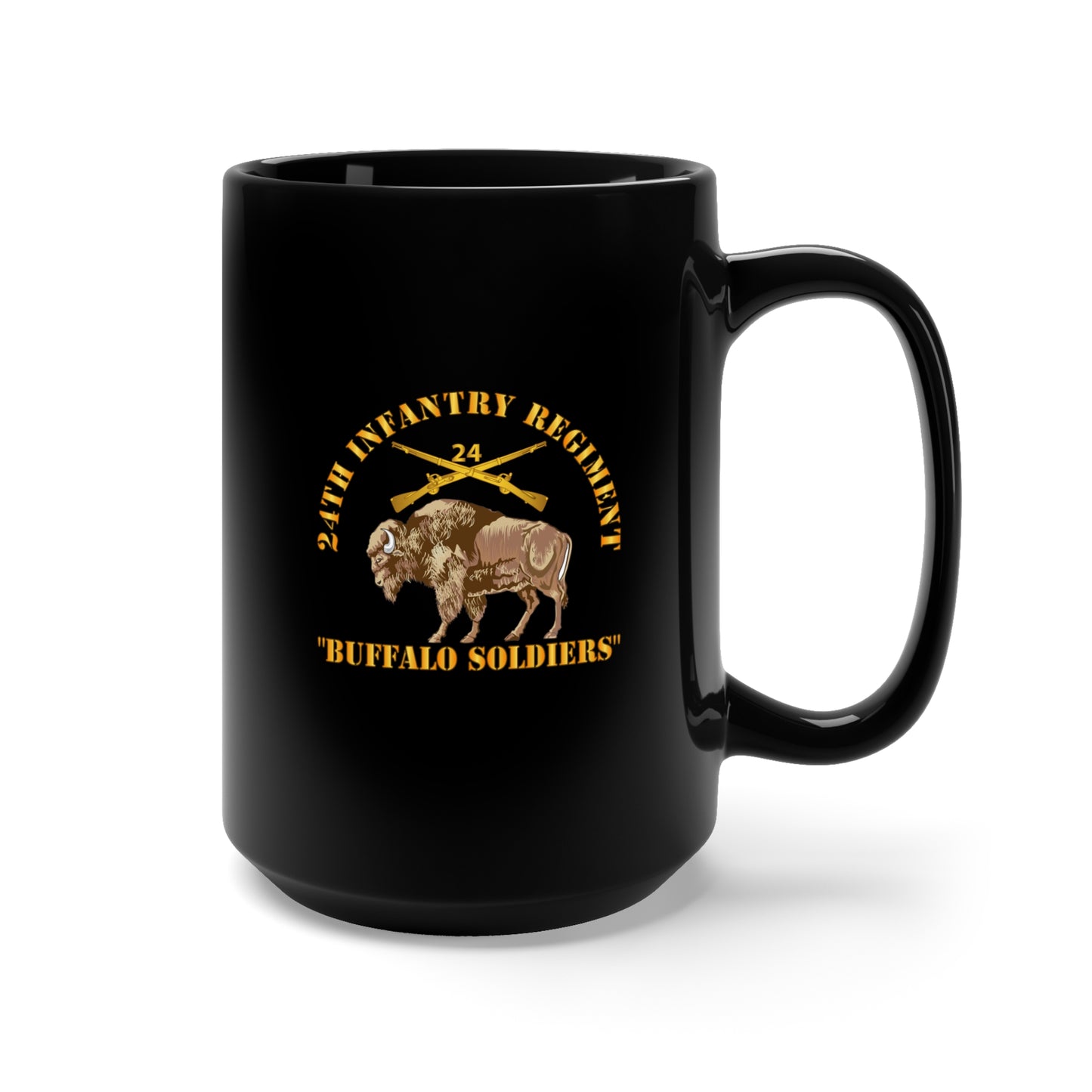 Black Mug 15oz - Army - 24th Infantry Regiment - Buffalo Soldiers w 24th Inf Branch Insignia