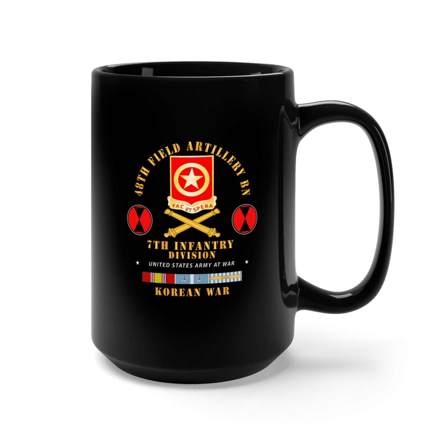 Black Mug 15oz - Army - 48th Field Artillery Bn- 7th Inf Div - KOREA UN SVC