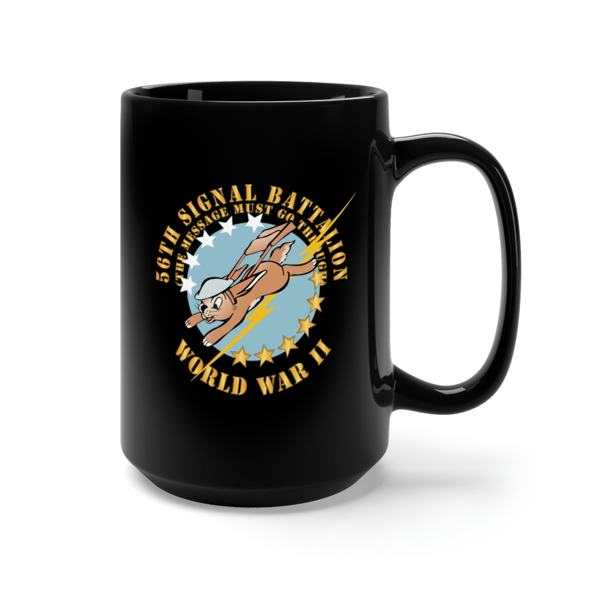 Black Mug 15oz - Army - 56th Signal Battalion w Emblem - (The Message Must Go Through) - WWII X 300