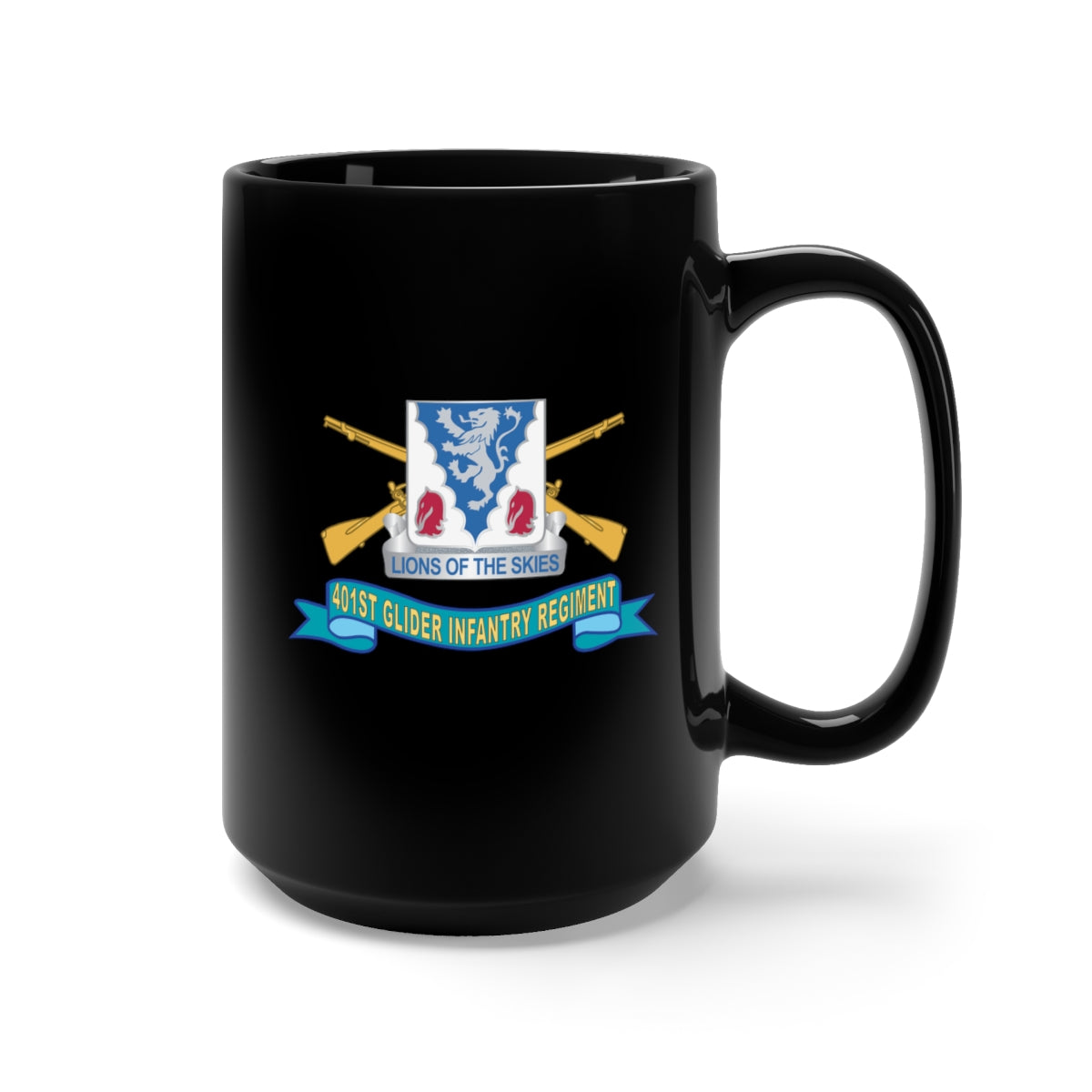 Black Mug 15oz - Army - 401st Glider Infantry Regiment - DUI w Br - Ribbon X 300