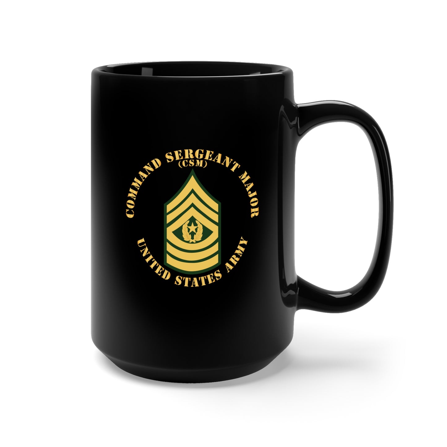 Black Mug 15oz - Army - Command Sergeant Major - CSM - Flat