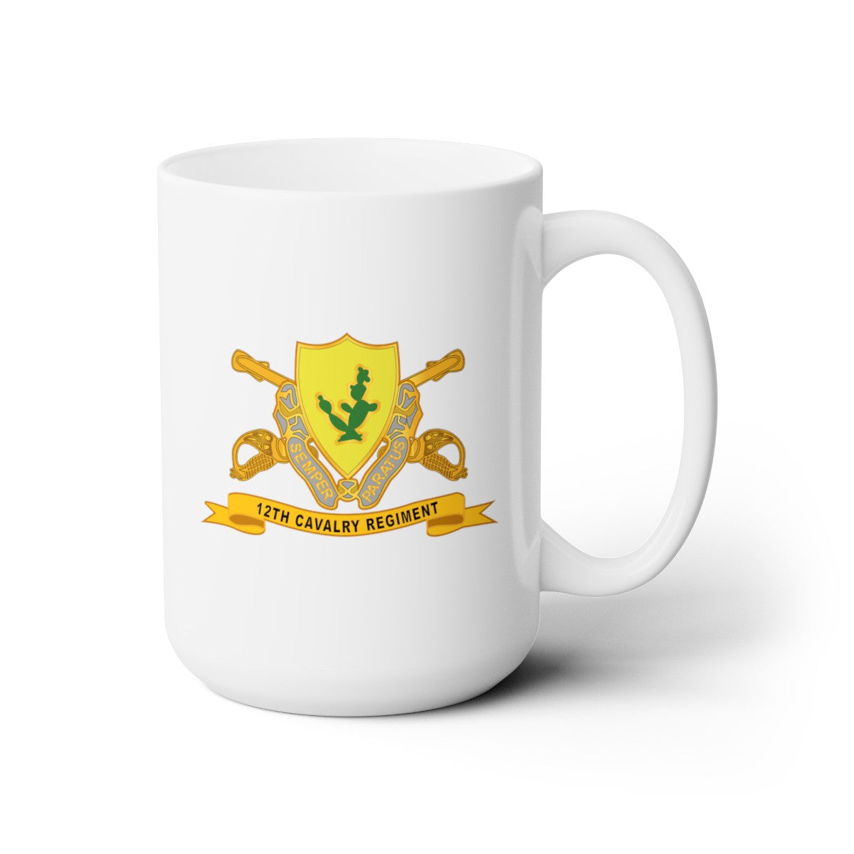 White Ceramic Mug 15oz - Army - 12th Cavalry Regiment w Br - Ribbon