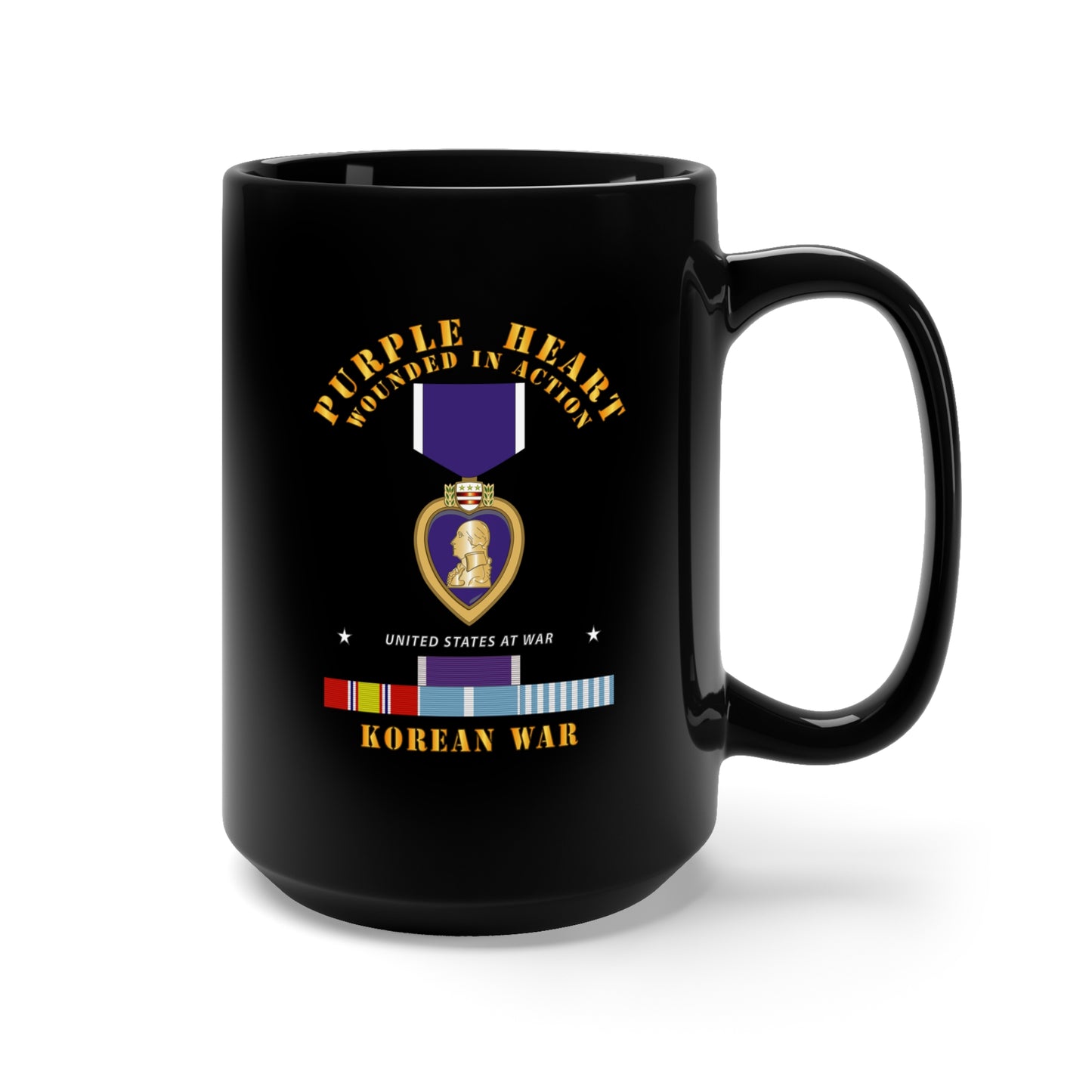 Black Mug 15oz - Purple Heart - WIA w Korean War w Purple Heart