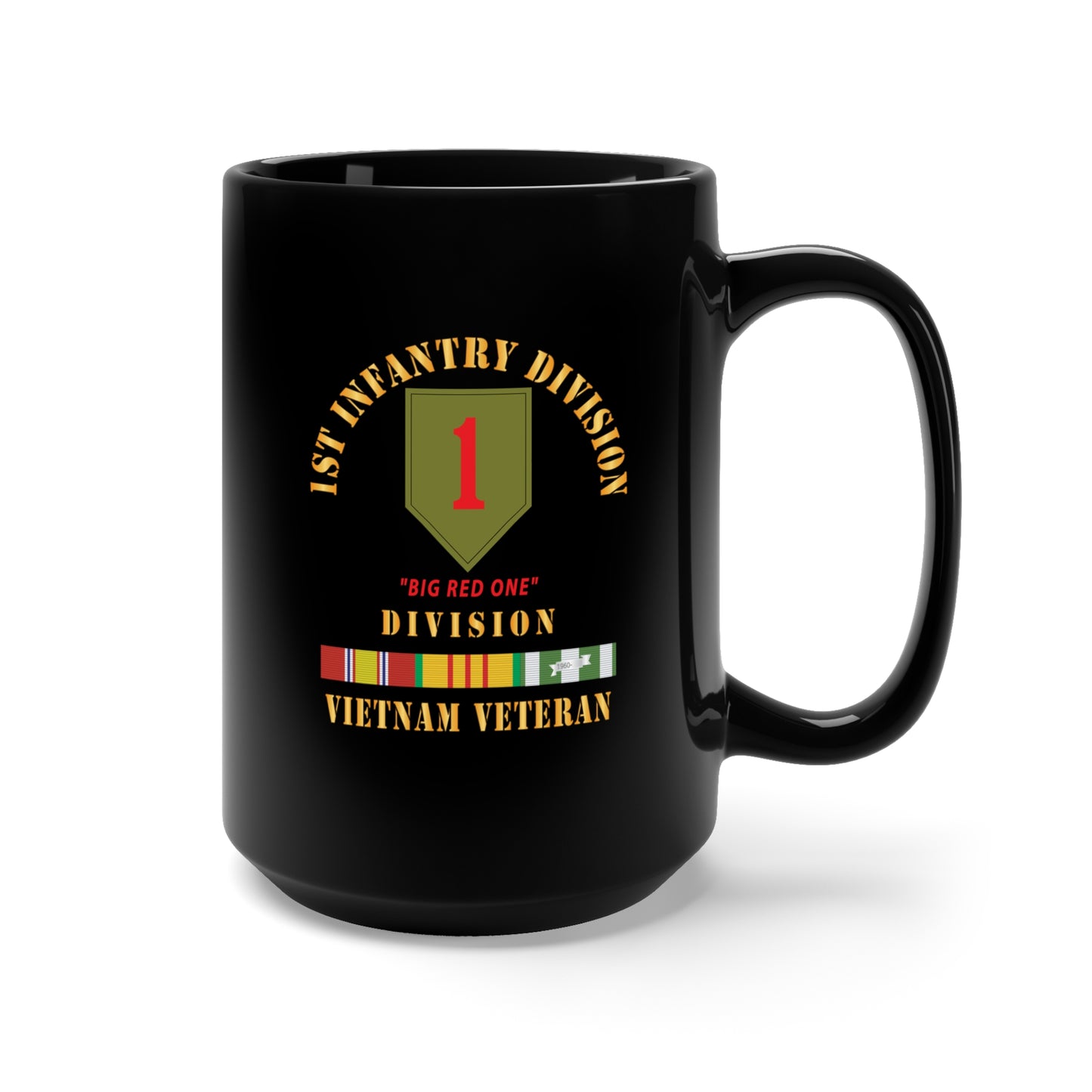 Black Mug 15oz - Army - SSI - 1st Infantry Division - Big Red One - Vietnam Veteran w VN SVC Bar X 300