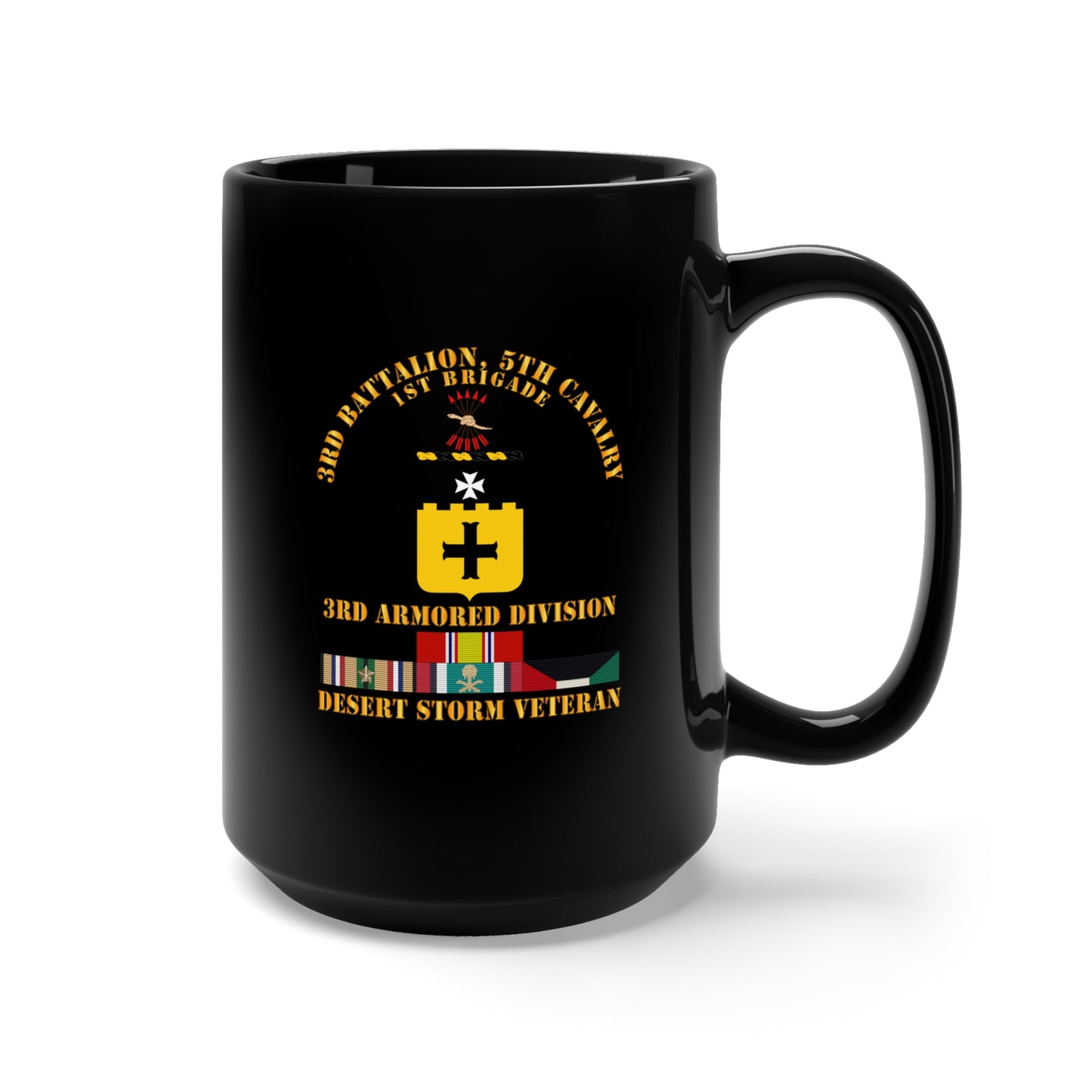 Black Mug 15oz - Army - 3rd Bn, 5th Cavalry - 3rd Armored Div - Desert Storm Veteran