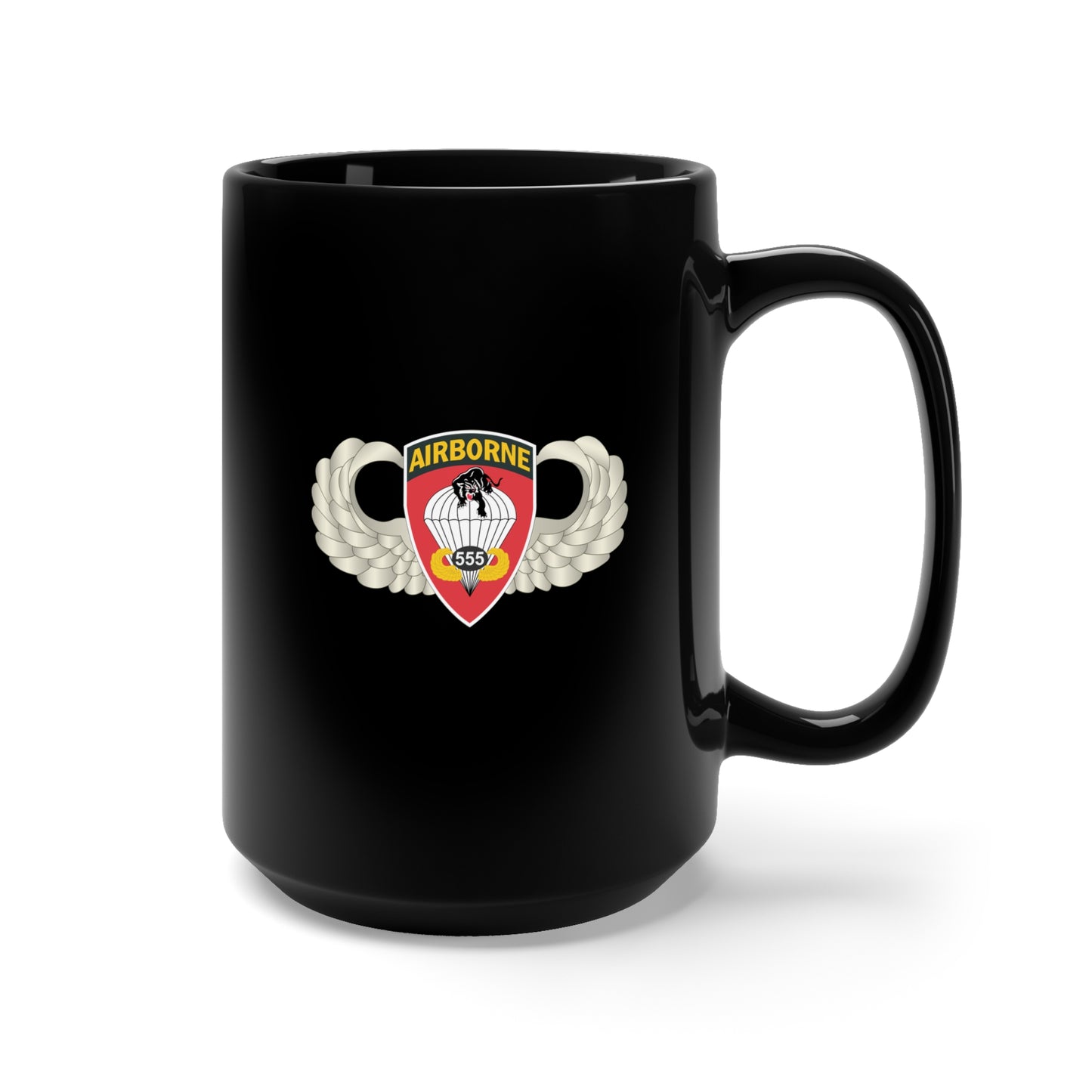 Black Mug 15oz - Army - Airborne Badge - 555th Parachute Infantry Bn - SSI X 300