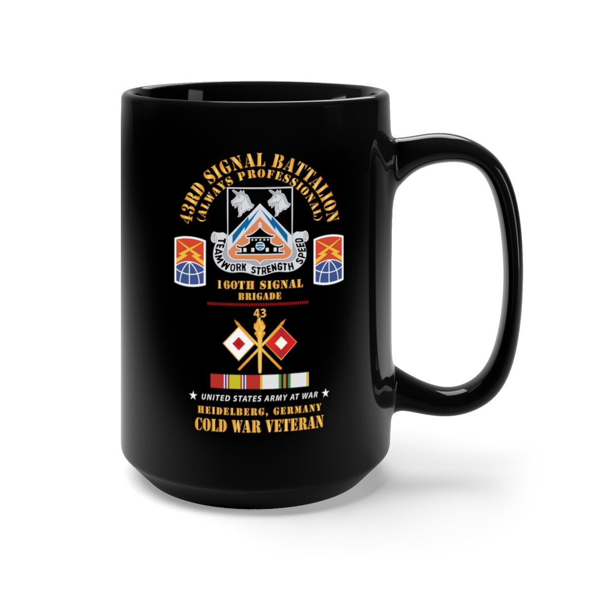 Black Mug 15oz - 43rd Signal Bn, 160th Signal Brigade, Heidelberg, Germany w COLD SVC X 300