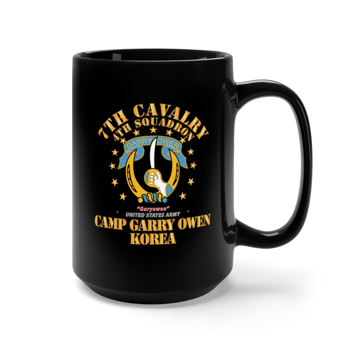 Black Mug 15oz - Army - 4th Squadron 7th Cavalry - Camp Gary Owen Korea X 300