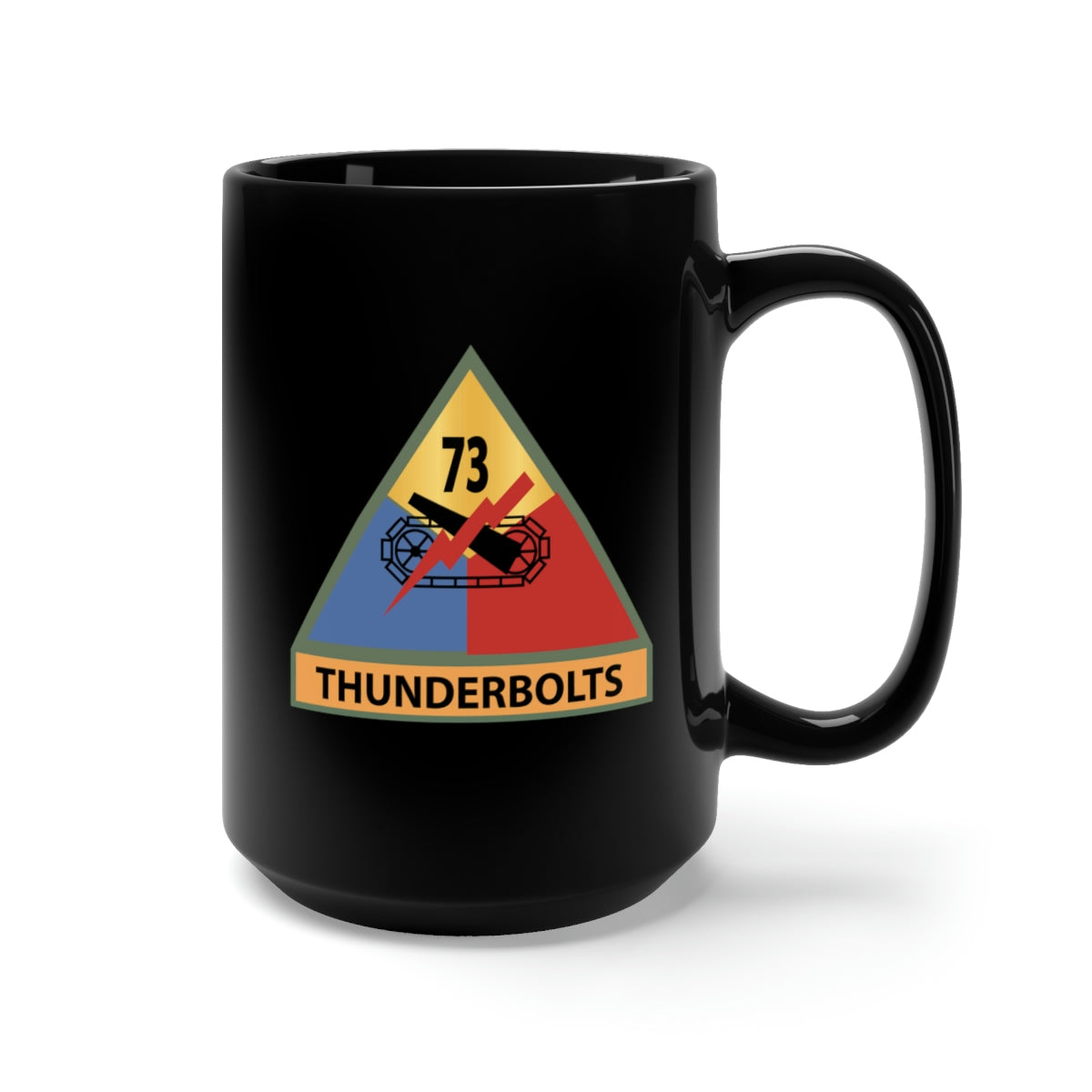 Black Mug 15oz - Army - 73rd Tank Battalion -Thunderbolts w SSI Name Tape X 300