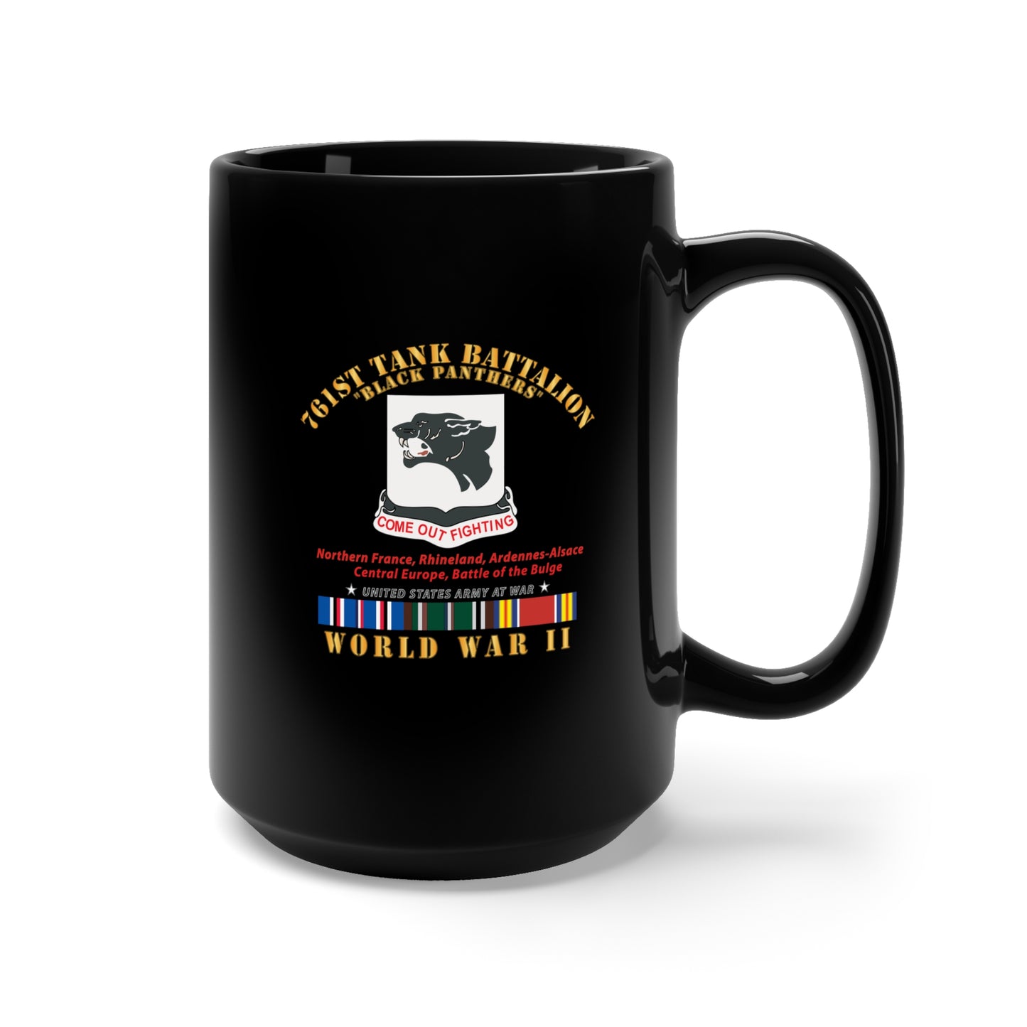 Black Mug 15oz - Army - 761st Tank Battalion - Black Panthers - WWII EU SVC