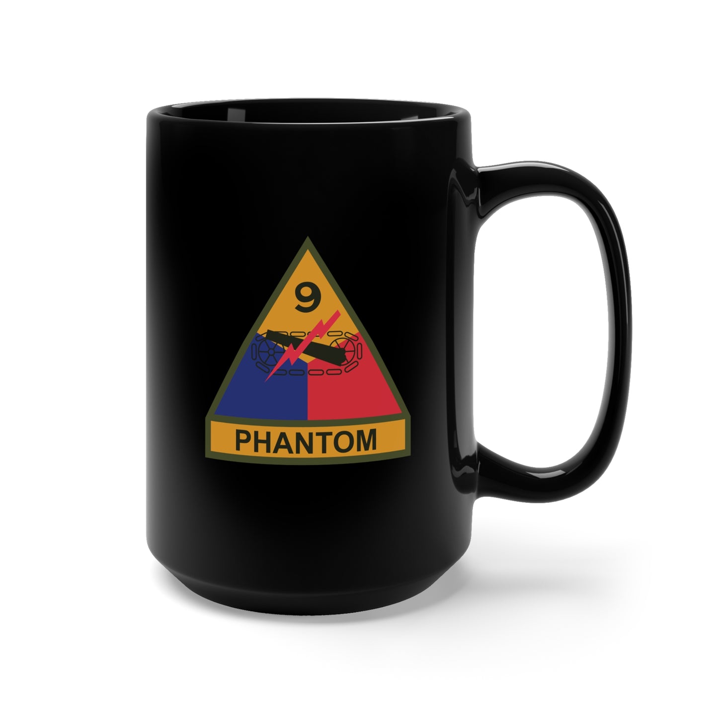 Black Mug 15oz - SSI - 9th Armored Division w Name Tape X 300