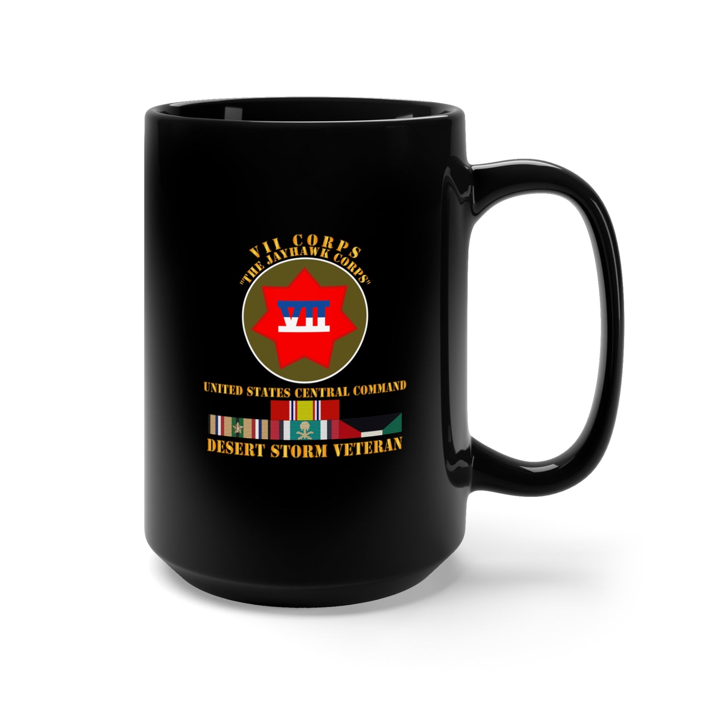 Black Mug 15oz - Army - VII Corps - US Central Command - Desert Storm Veteran