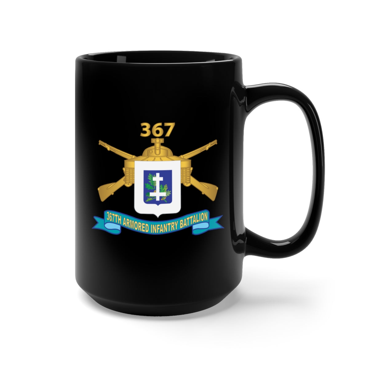 Black Mug 15oz - Army - 367th Armored Infantry Battalion w Br - DUI - Ribbon X 300