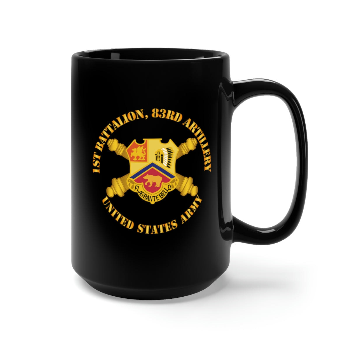 Black Mug 15oz - Army - 1st Bn 83rd Artillery - US Army w DUI w Branch