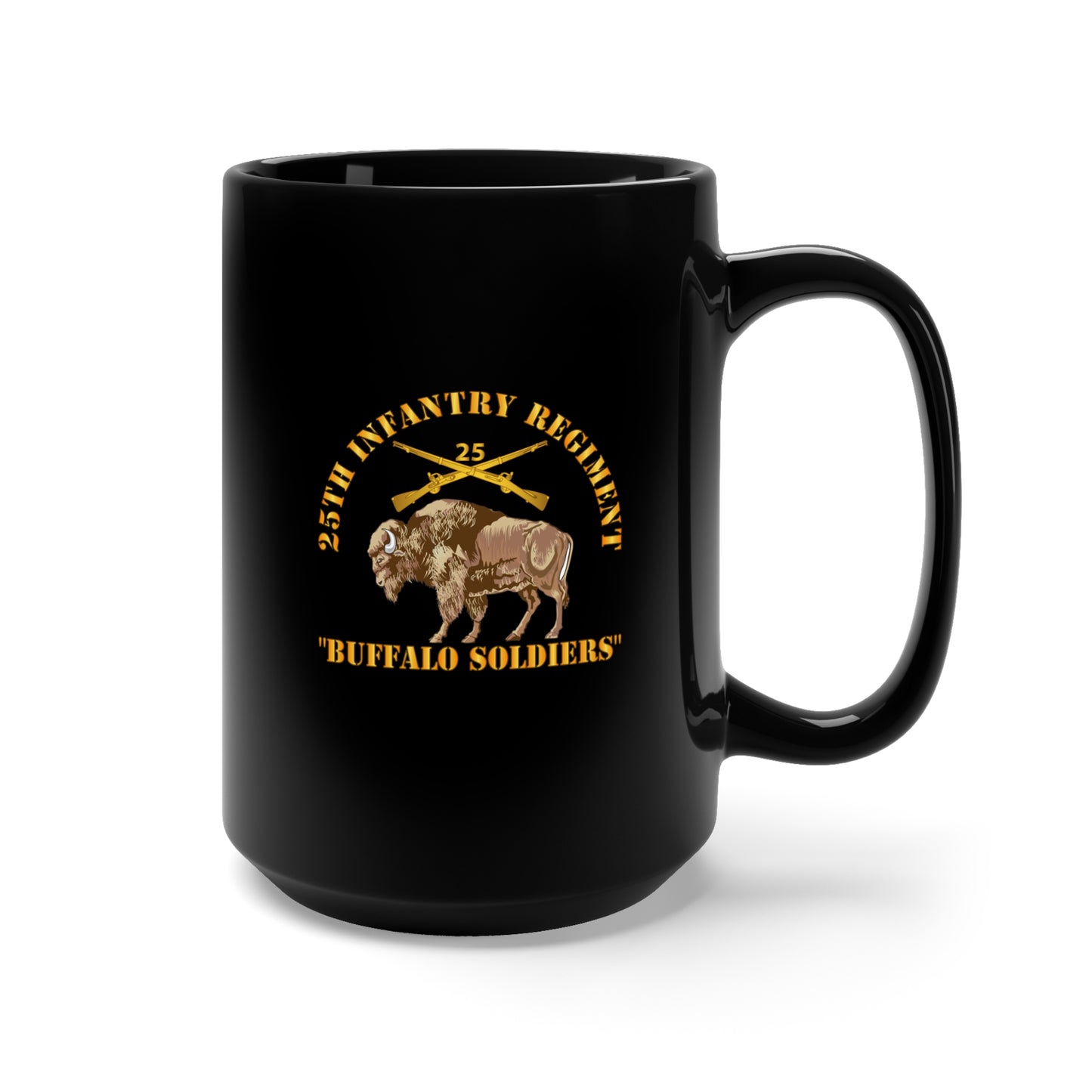 Black Mug 15oz - Army - 25th Infantry Regiment - Buffalo Soldiers w 25th Inf Branch Insignia