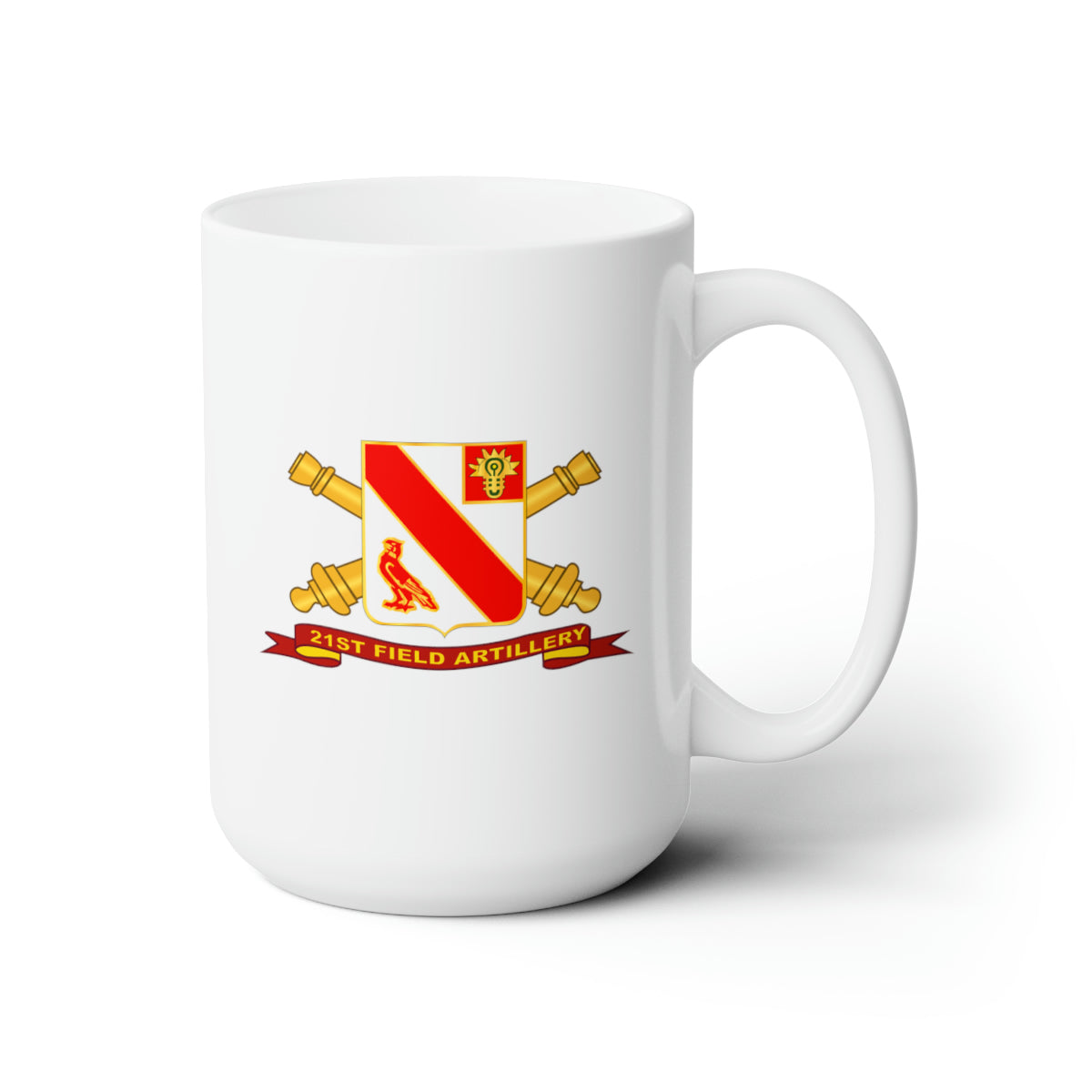 White Ceramic Mug 15oz - Army - 21st Field Artillery w Br - Ribbon