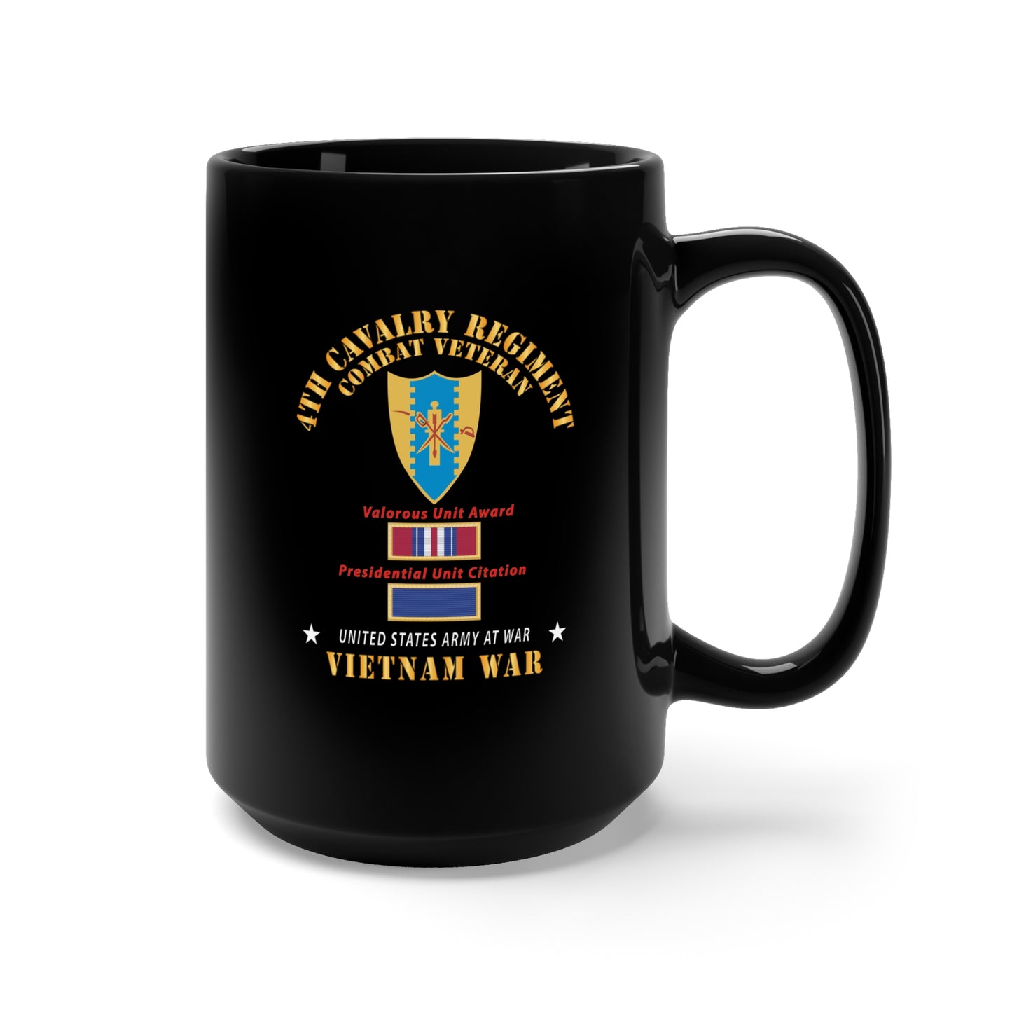 Black Mug 15oz - Army - 4th Cavalry Regiment - Vietnam War w PUC and VUA X 300