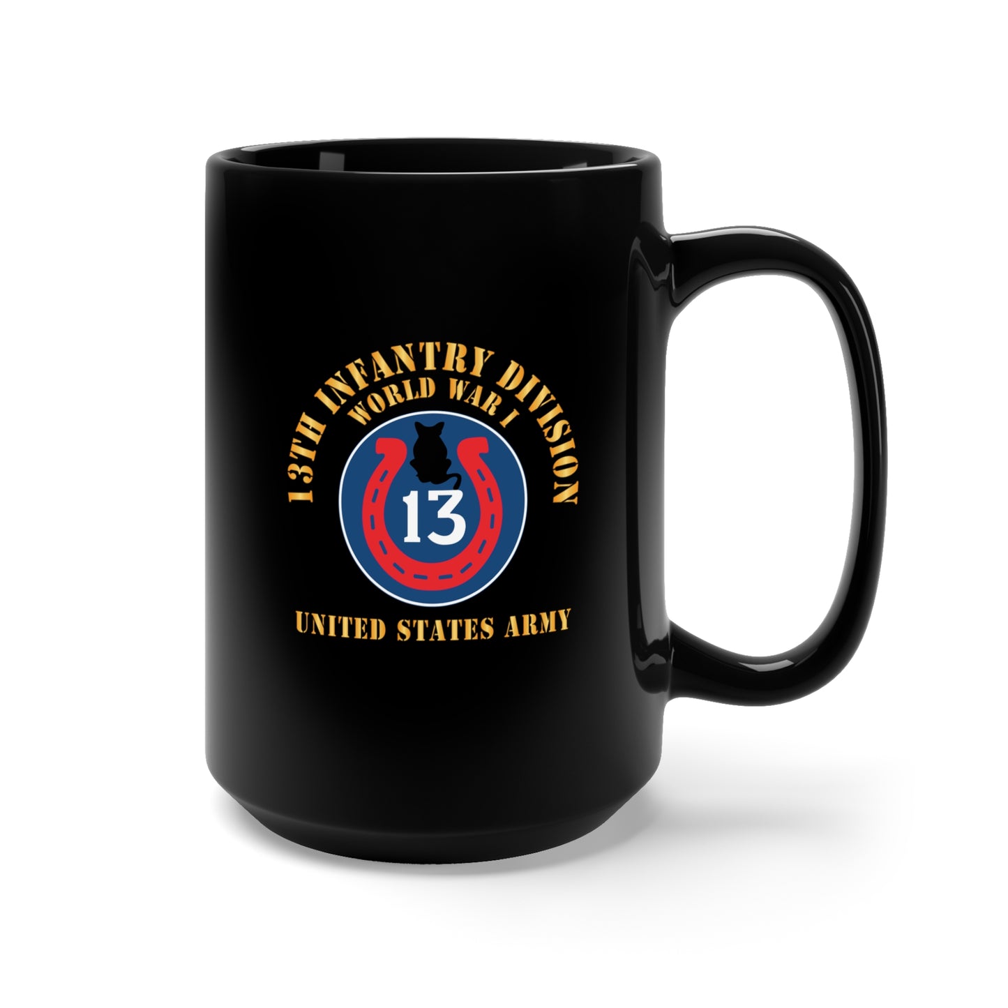 Black Mug 15oz - Army - SSI - 13th Infantry Division - WWI - US Army X 300