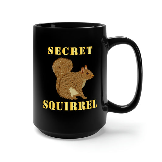 Black Coffee Mug 15oz - Emblem - Secret Squirrel with text