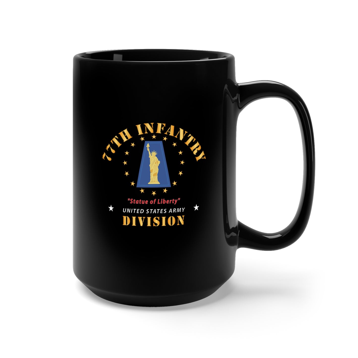 Black Mug 15oz - Army - 77th Infantry Division - Statue of Liberty