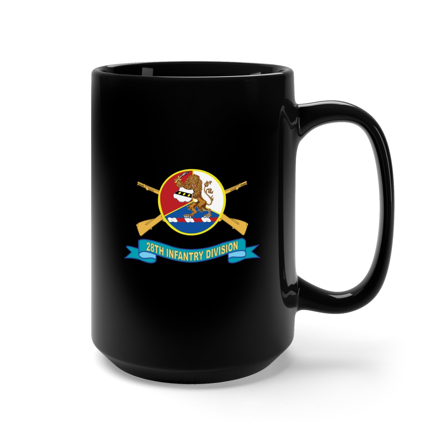 Black Mug 15oz - Army - 28th Infantry Division - DUI - w Br - SSI - Ribbon