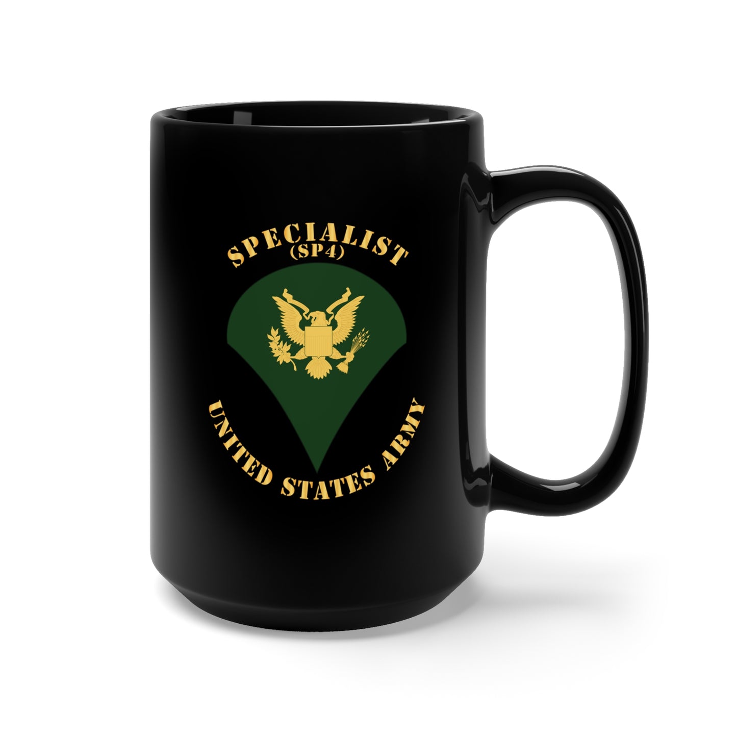 Black Mug 15oz - Army - Specialist - SP4 - Flat X 300