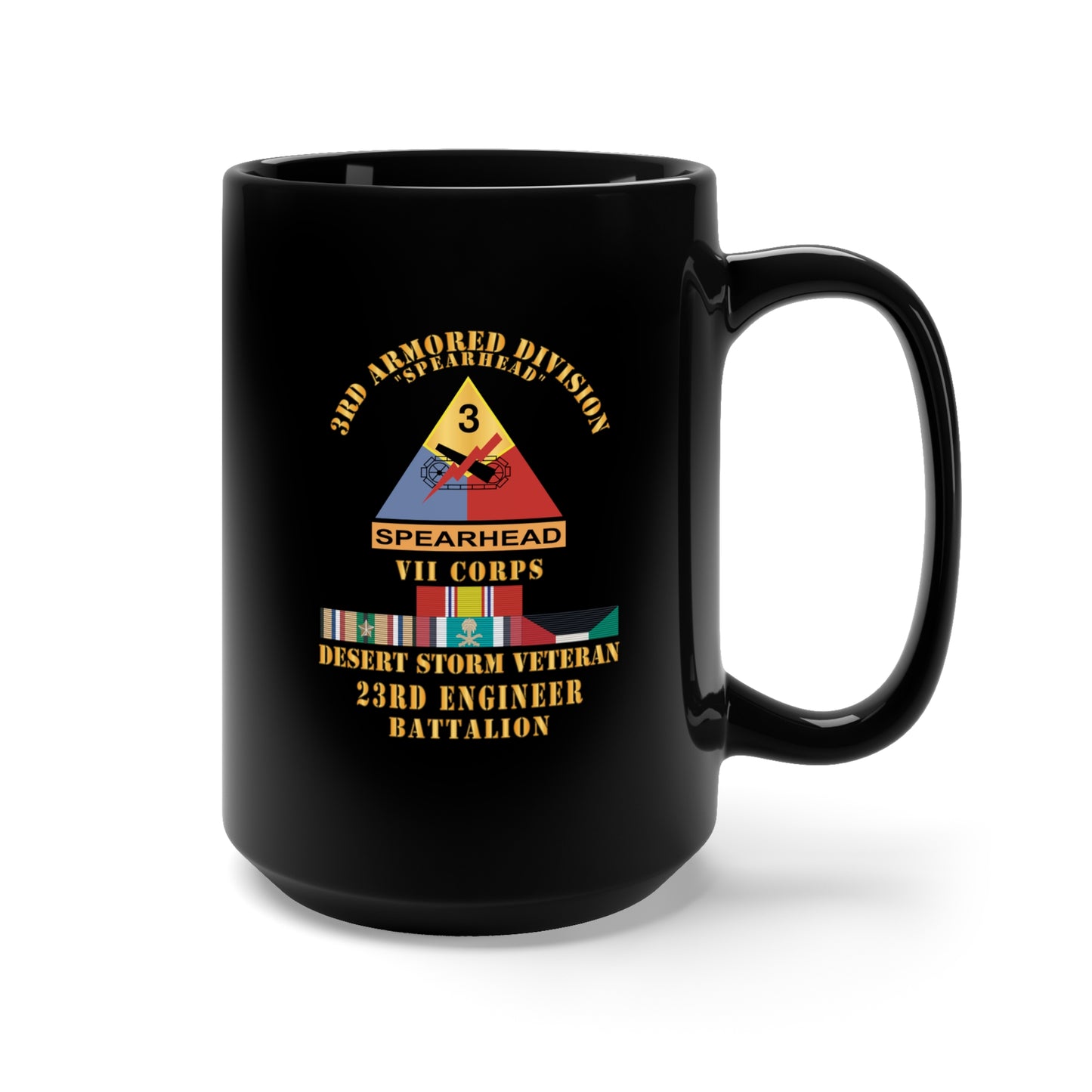 Black Mug 15oz - Army - 3rd Armored Div - VII Corps - Desert Storm Veteran
