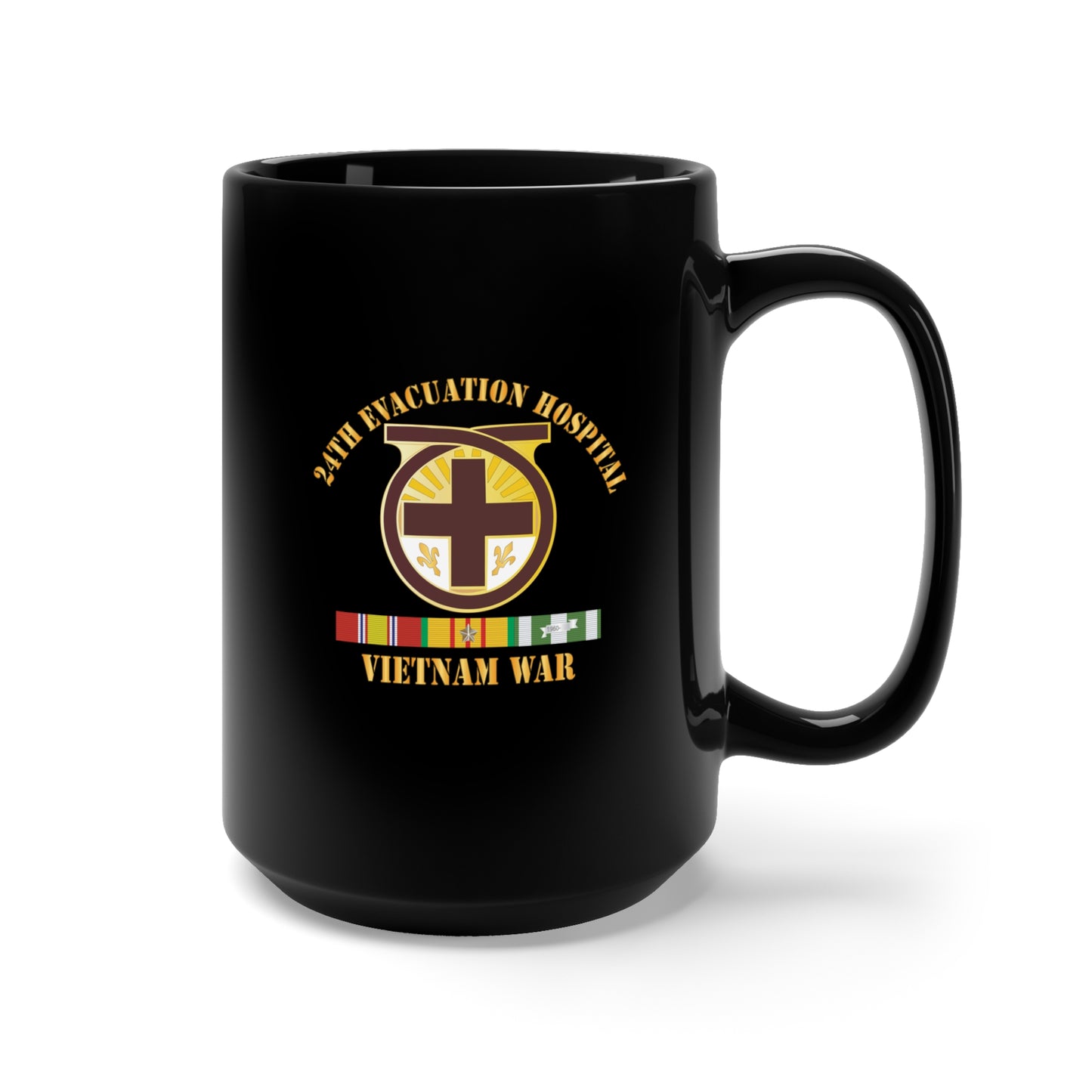 Black Mug 15oz - Army - 24th Evacuation Hospital - Vietnam War w V N SVC X 300