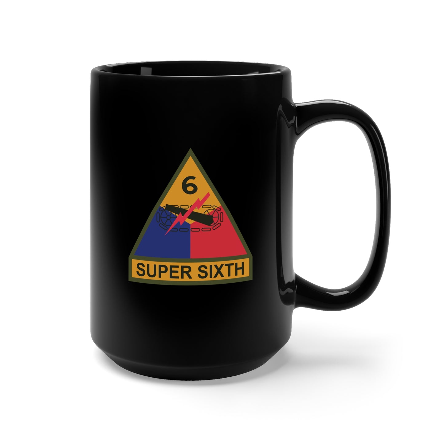 Black Mug 15oz - SSI - 6th Armored Division w Name Tape X 300