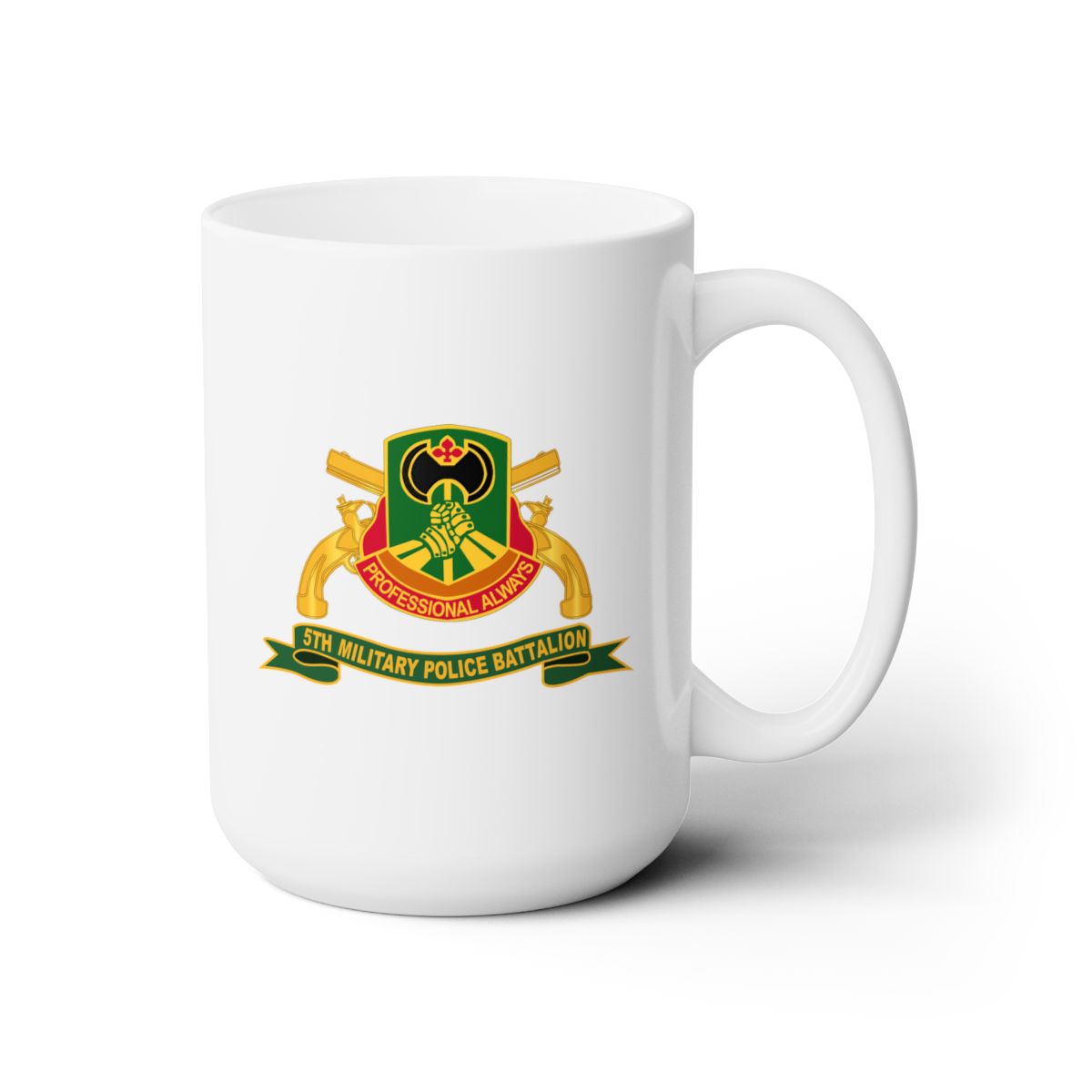 White Ceramic Mug 15oz - Army - 5th Military Police Battalion w Br - Ribbon