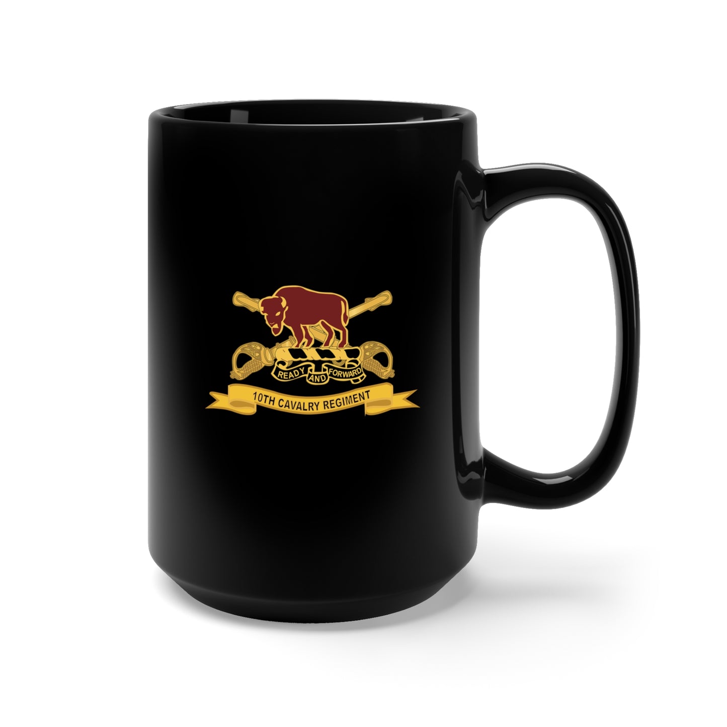 Black Mug 15oz - Army - 10th Cavalry Regiment w Br - Ribbon